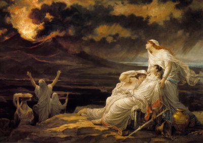 Herculaneum (23 augustus 79): de oude stad vernietigd door de uitbarsting van de Vesuvius en de inwoners die op een heuvel toevlucht zochten door Louis Hector Leroux
