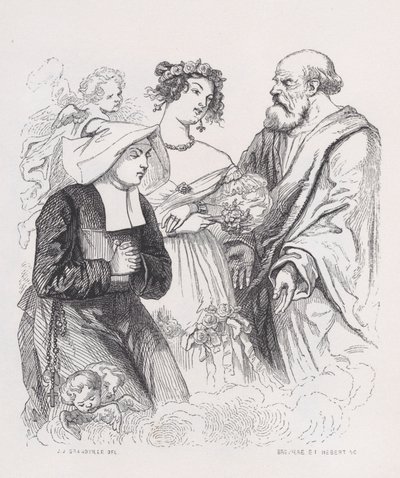 De Twee Zusters van Liefdadigheid uit Het Complete Werk van Béranger, 1836 door Louis Henri Brevière, Cesar Auguste Hebert