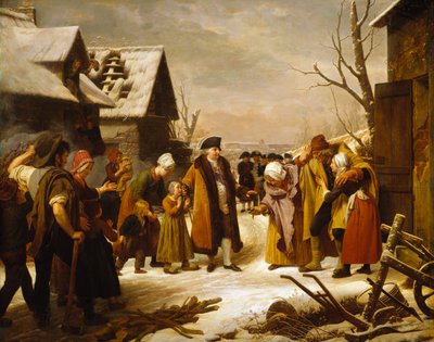 Lodewijk XVI verdeelt aalmoezen aan de armen van Versailles tijdens de winter van 1788 door Louis Hersent