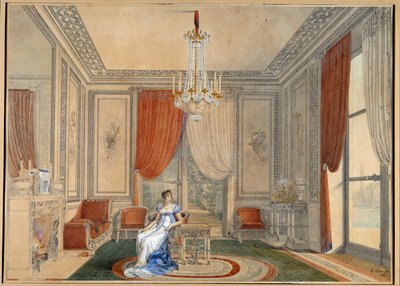 Uitzicht op de Zilveren Salon in het Elysee-paleis in de tijd van Caroline en Joachim Murat door Louis Hippolyte Lebas