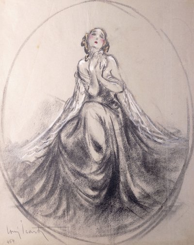 Een Zittende Dame in Theatrale Pose door Louis Icart