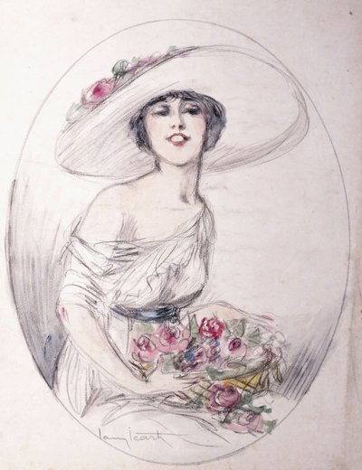 Meisje met Bloemenboeket door Louis Icart