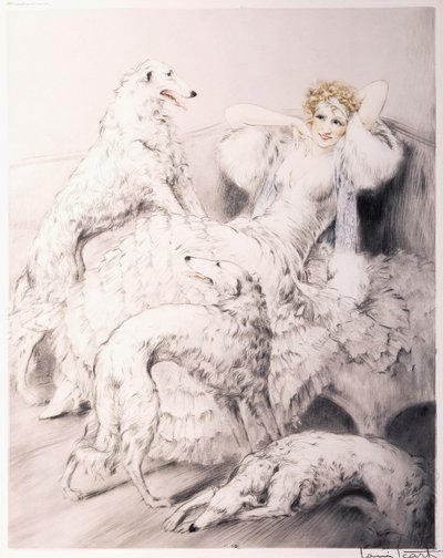 Meisje met Borzoi door Louis Icart