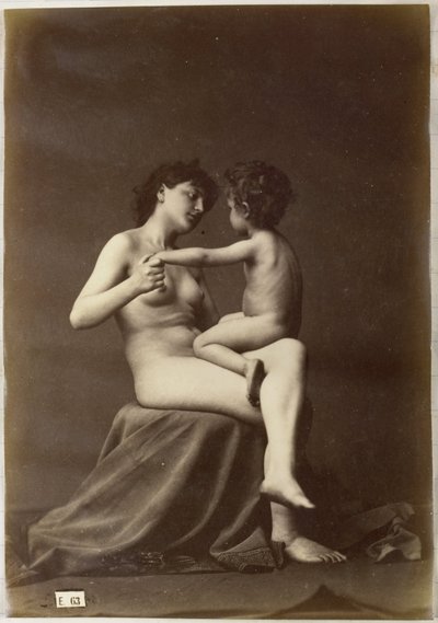 Studie van een vrouwelijk naakt, zittend met een naakt kind op schoot door Louis Jean Baptiste Igout (attributed to)