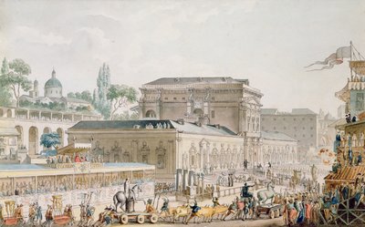 Antiquiteiten gevonden in Herculaneum worden naar het museum van Napels vervoerd door Louis Jean Desprez