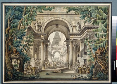 De processie in de tempel door Louis Jean Desprez