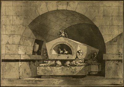 Graf met Sfinxen en een Uil door Louis Jean Desprez