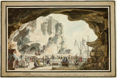 Uitzicht op de Grotta di Palazzo met banket door Louis Jean Desprez