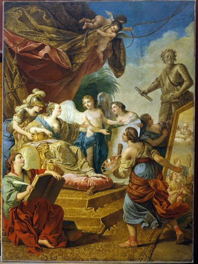 Keizerin Elisabeth Petrovna als beschermvrouwe van de kunsten door Louis Jean Francois I Lagrenee