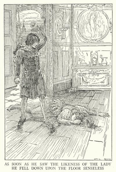 Zodra hij de gelijkenis van de dame zag, viel hij bewusteloos op de vloer door Louis John Rhead
