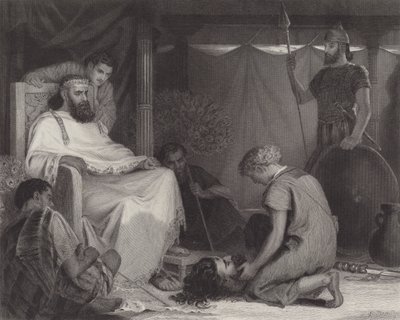 David voor Saul gebracht door Louis John Rhead