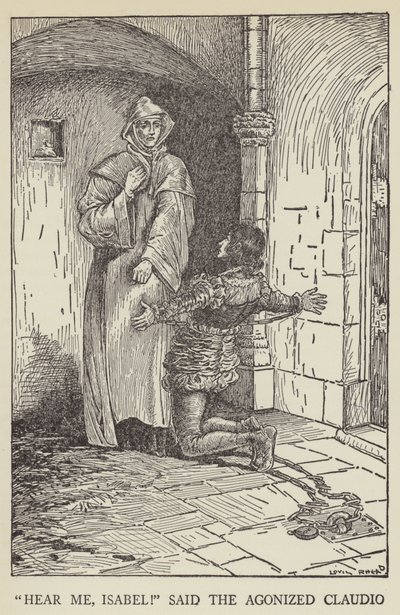 Hoor mij, Isabel! zei de geagiteerde Claudio door Louis John Rhead