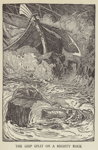 Het schip brak op een machtige rots door Louis John Rhead