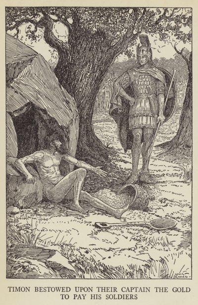 Timon schonk hun kapitein het goud om zijn soldaten te betalen door Louis John Rhead