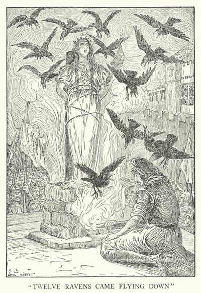"Twaalf raven kwamen naar beneden vliegen" (litho) door Louis John Rhead