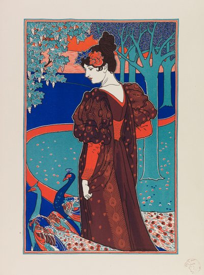 Vrouw met Pauwen, ca. 1897 door Louis John Rhead