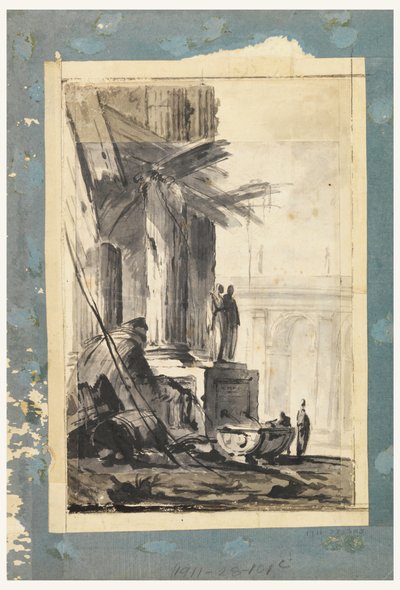 Tekening, Ruïne Fantasie, ca. 1762 door Louis-Joseph Le Lorrain