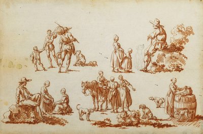 Studies van figuren en dieren door Francois Louis Joseph Watteau