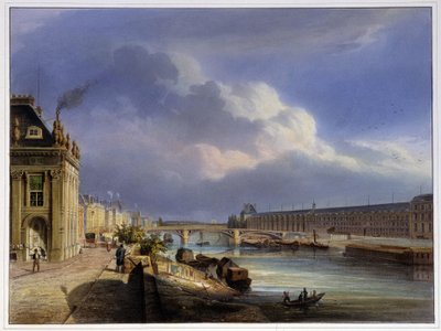 Pont du Carrousel et de la grande galerie du Louvre - in Paris en 1837 door Louis Jules Arnout