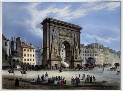 Porte de Saint-Denis - in “Paris en 1837” door Arnout, uitgegeven door Weith & Hauser door Louis Jules Arnout