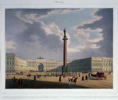 De Alexanderzuil. Uitzicht vanaf het hoofdkwartier van het leger, 1840s door Louis Jules Arnout