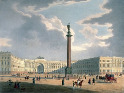 De Alexanderzuil en het Legerhoofdkwartier in Sint-Petersburg, gedrukt door Lemercier, Parijs, 1840s door Louis Jules Arnout
