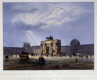 Uitzicht op het Palais des Tuileries en de carrousel - in “Paris en 1837” door Arnout door Louis Jules Arnout