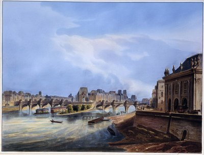 Zicht op de Pont Neuf - in Paris en 1837 door Louis Jules Arnout