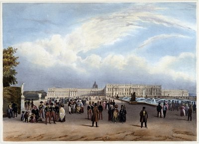 Algemeen uitzicht op de gevel van het Kasteel van Versailles - in 