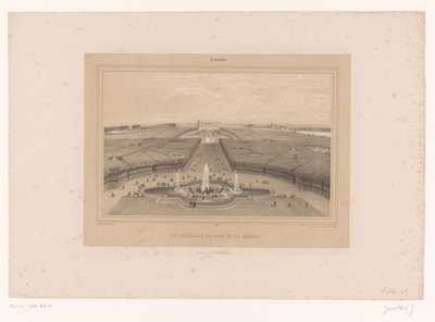 Zicht op de tuinen van Versailles door Louis Julien Jacottet
