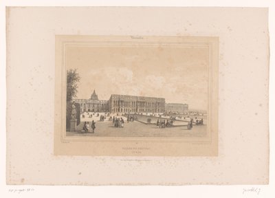 Zicht op het kasteel van Versailles vanuit de tuinen door Louis Julien Jacottet