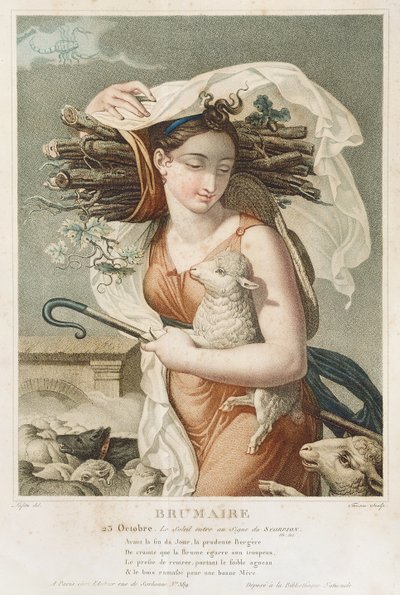 Brumaire (oktober-november), tweede maand van de Republikeinse Kalender, gegraveerd door Tresca, Frans, ca.1794 door Louis Lafitte