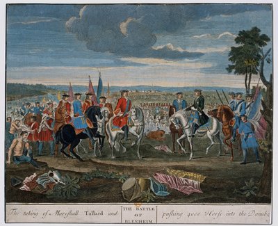 De gevangenneming van maarschalk Tallard en het drijven van 4000 paarden in de Donau bij de Slag bij Blenheim in 1704, c.1760 door Louis Laguerre