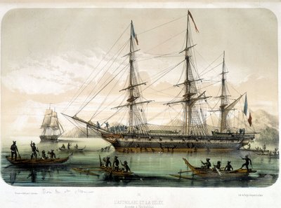 De Astrolabe en de Zélée arriveren in Noukahiva door Louis Le Breton