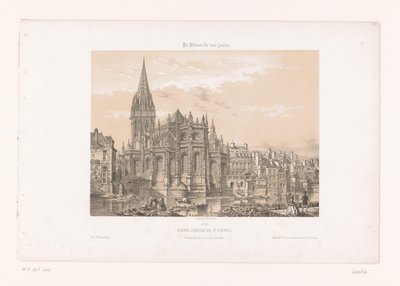 Zicht op de apsis van de Sint-Petruskerk te Caen door Louis Le Breton