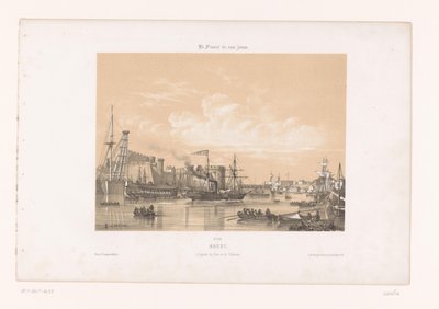 Zicht op de haven en het kasteel van Brest door Louis Le Breton
