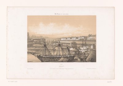 Zicht op het Arsenaal bij de haven van Brest door Louis Le Breton