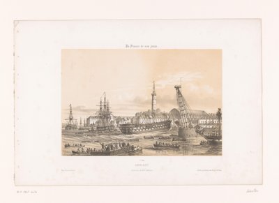 Zicht op het Arsenaal bij de haven van Lorient door Louis Le Breton