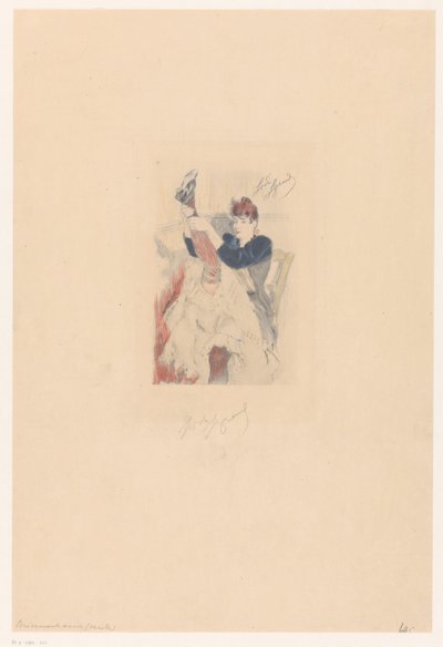 Cancan-danseres doet een flexibiliteitsoefening (Brisement assis (seule)) door Louis Legrand (signed by artist)