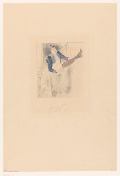 Cancan-danseres gitaarspelend op haar been door Louis Legrand (signed by artist)