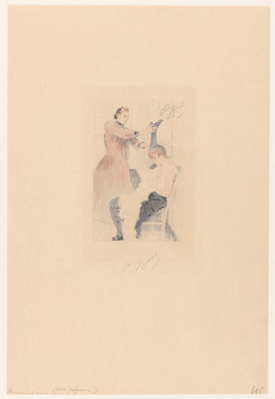 Cancan-danseres zittend op een stoel terwijl ze een flexibiliteitsoefening doet door Louis Legrand (signed by artist)