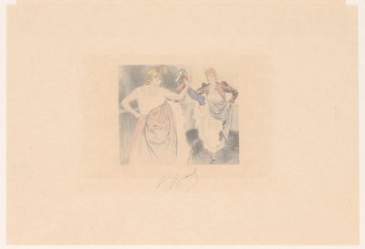 Twee cancan-danseressen met opgeheven benen door Louis Legrand (signed by artist)