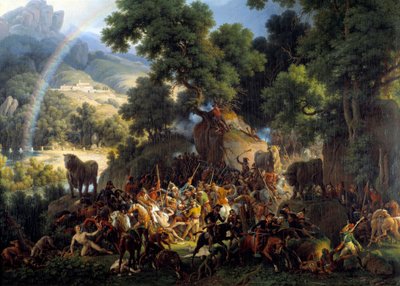 De slag bij Guisando, bij de doorgang van de Avis-pas in de bergen van Guadarrama in Castilië door Louis Lejeune