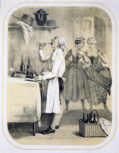 Vraatzucht in de keuken, uit een serie prenten die de Zeven Hoofdzonden uitbeelden door Louis Leopold Boilly