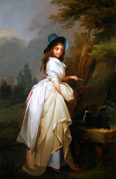 Dame die met haar hond speelt door Louis Leopold Boilly