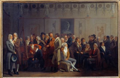 Bijeenkomst van kunstenaars in het atelier van de schilder Jean Baptiste Isabey door Louis Leopold Boilly