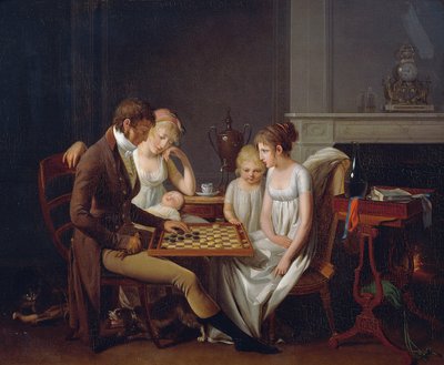 Schilderij van familiespel dammen, ca. 1803, door Louis Leopold Boilly, olieverf op doek, Frankrijk door Louis Leopold Boilly