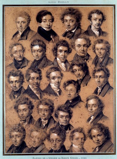 Portret van de studenten van het atelier van schilder Antoine Jean Gros door Louis Leopold Boilly