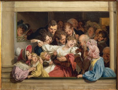 Podium op een dag van gratis amusement: het effect van melodrama door Louis Leopold Boilly