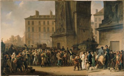 De conscripts van 1807 marcheren langs de Porte Saint-Denis, ca. 1808 door Louis Leopold Boilly